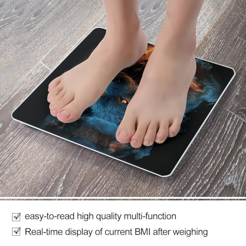 Báscula Digital de Baño con Cabeza de Lobo en Llamas Azules miniatura 5