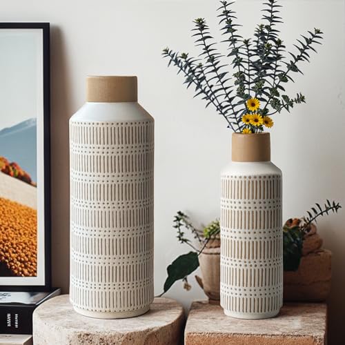 LIZOFER Rustic Ceramic Vase Set of 2 for Living Room