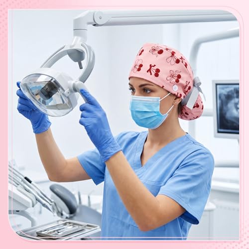 Image of 6 Pcs Scrub Cap Women Adjustable Nurse Cap with Button Bouffant Medical Surgical Hat Sweatband for Gift