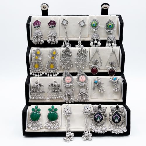 Generic Antico 12 Pair Silver Jhumka Earrings Set - Image 2
