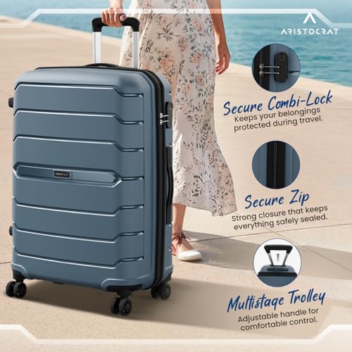 Image of Aristocrat Liberty 8-Wheel Large Size Hard Case Trolley Bag, Spanish Blue