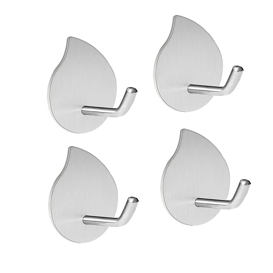 Adhesive Wall Hooks for Hanging Towels Coats, Stainless Steel Heavy Duty Kitchen Bathroom Hook 4 Pack