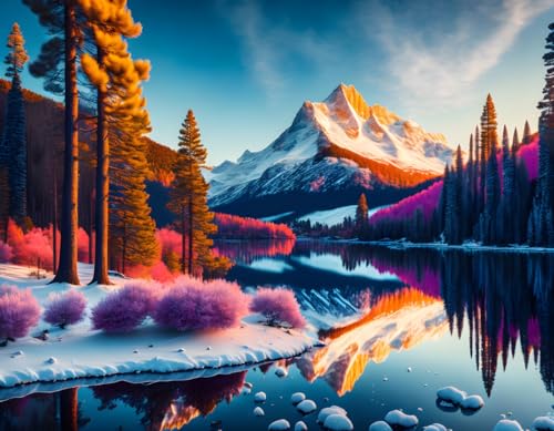 Toile montagne enneigée Meechi de 50x70cm pour décoration murale haut de gamme