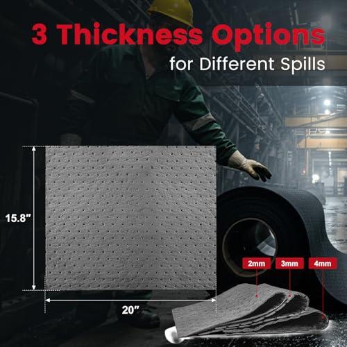 Image of Oil Absorbent Pads 200-Pack | 16 inchx20 inch Oil Spill Mat | Industrial Spill Control for Oil & Water(32 Gal /Box) | Gray Absorbing Sheets