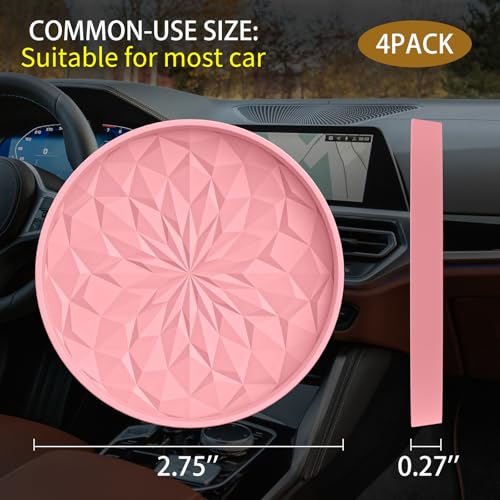 Image of ME.FAN Car Coasters for Cup Holders [4 Pack] - 2.75In Silicone Auto Mug Mats - Universal Non-Slip Recessed Car Interior AccessoriesPink