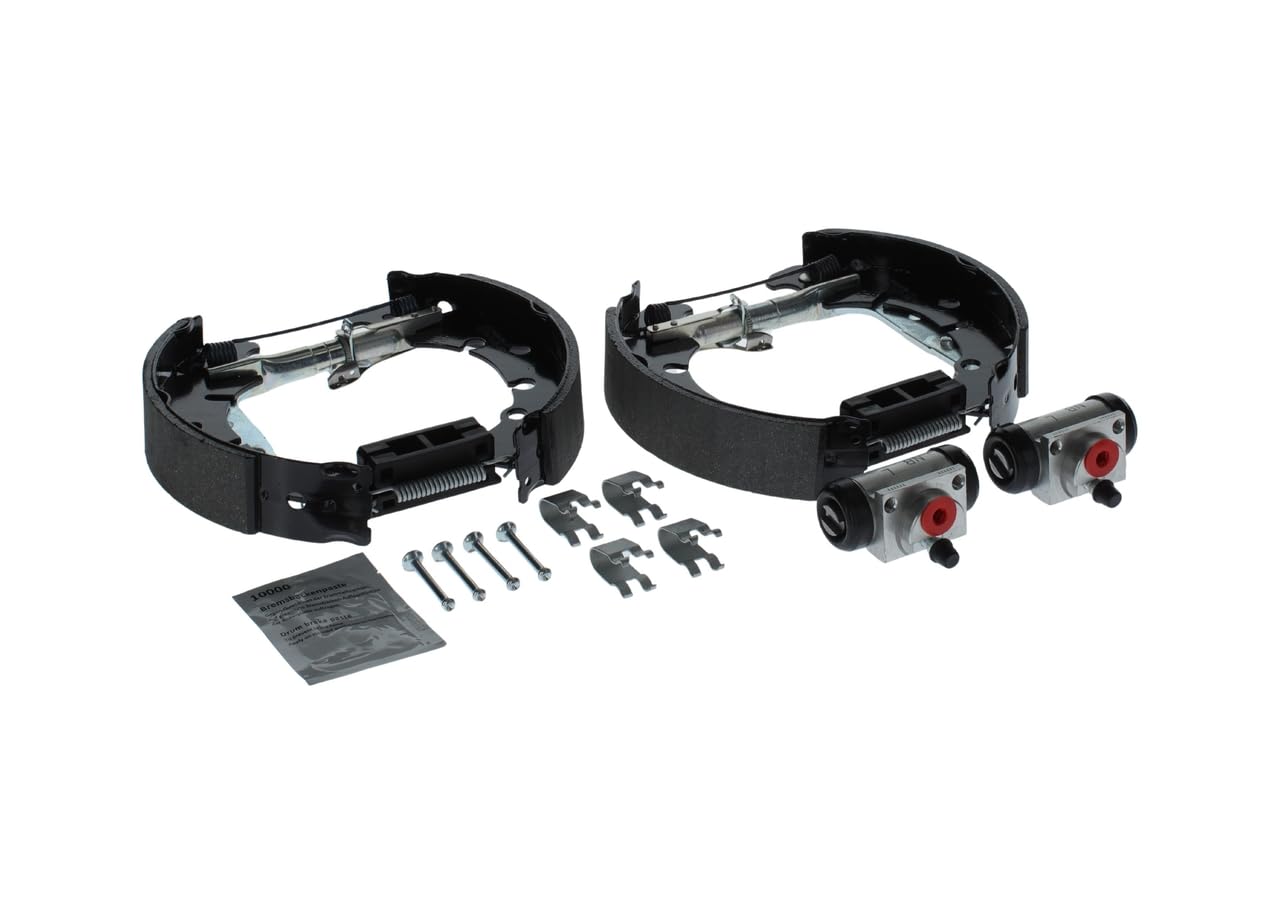 BOSCH Kit ganasce freno 0204114625 | Kit freno a tamburo posteriore - 1 set preassemblato, 2 cilindri freno a ruota, 4 ganasce freno