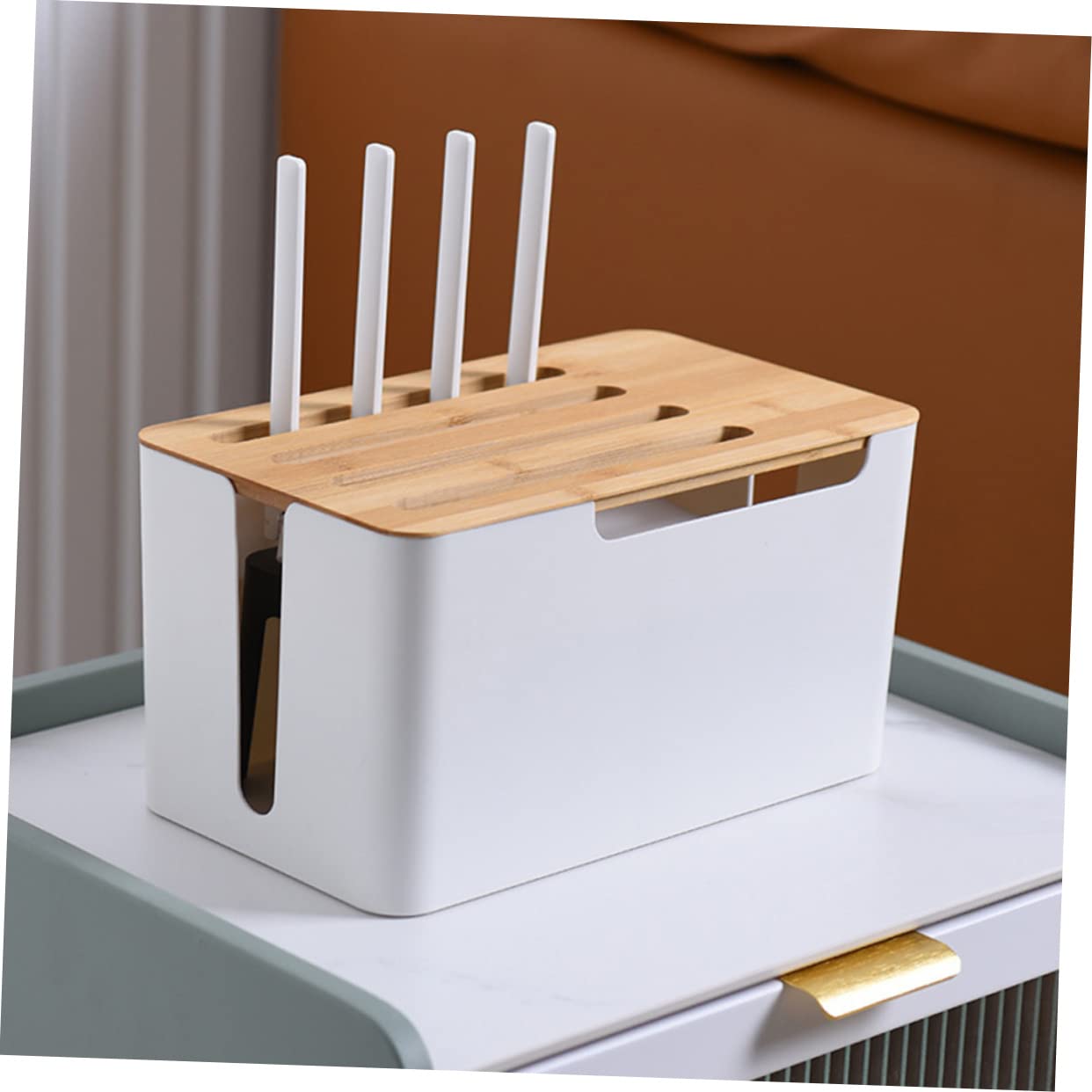 DOITOOL Caja Organizadora de Cables Caja Gestion Cables Hips Pp Bambú Resistente Protege Enchufes para Baño Cocina