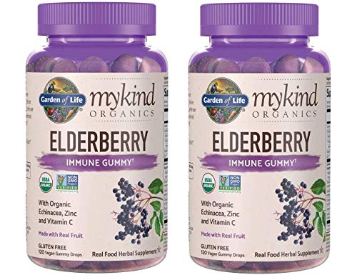 MyKind Organics Elderberry Immune Gummy Made with Organic Real Fruit, Echinacea, Zinc and Vitamin C (120 Vegan Gummy Drops) Pack of 2