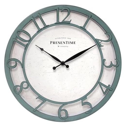 Presentime & Co 13" Farmhouse Series Wall Clock, Shiplap Style, Silent No Ticking, Coastal Clock, Raised 3D Arabic Numeral, Aged Teal Finish