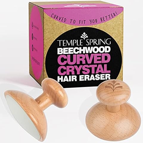 Temple Spring Curved Crystal Hair Remover Stone - Painless Hair Removal for Silky Smooth Legs, Back and Body - Exfoliating Beechwood Stone Cover