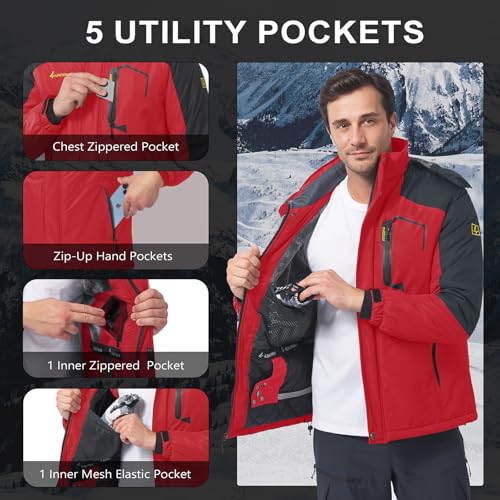 Image of Mens Winter Coats Ski Snowboard Jacket Down Waterproof Coat | Warm Jacket, Insulated Jacket, Cold Weather Jacket, Heavy Jackets, Winter Parka, Windproof Coat, Hiking, Camping, Working