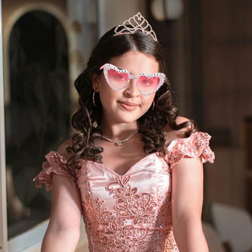 Birthday Sunglasses for Women, Pink Heart Shaped Birthday Princess Glasses Outfit Decorations for Girl Party Gifts4