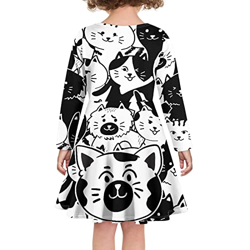 Cute Long Sleeve Girls Skater Dress Casual Funny Animal Floral Print Swing T Shirt Dress4