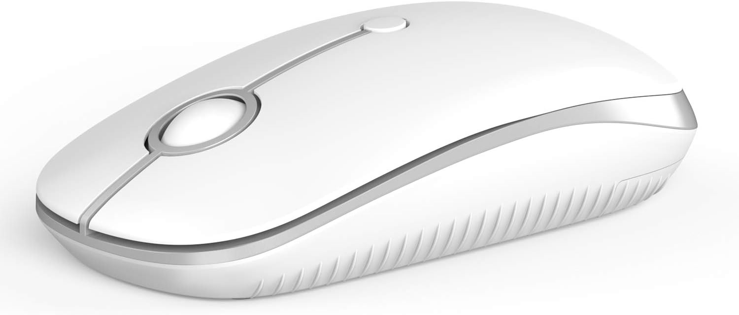 ASHU Wireless Bluetooth Mouse, Multi Device 2.4G USB & Bluetooth 4.0 Mouse, 1000-1600-2400 Adjustable DPI, Optical Silent Mice for ipad Mac Computer Laptop PC Tablet, White and Silver