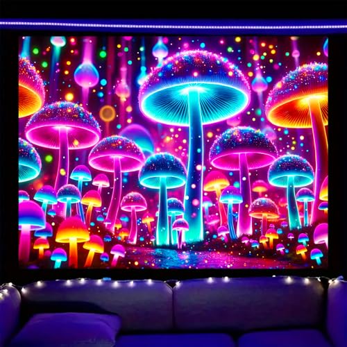 Image of Nuxovilar Neon Mushroom Wall Tapestry Polyester 78.74x59.05 In