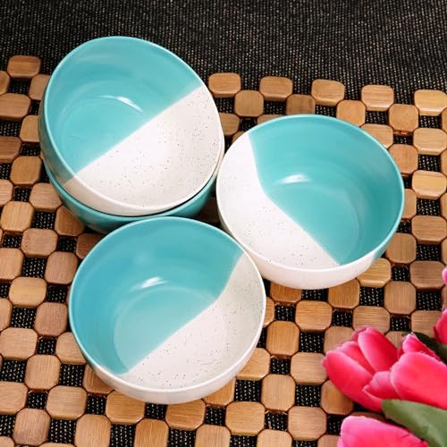 Image of Freakway Hand-Painted Seagreen Ceramic Bowl Set of 4 | Small Serving Soup Bowls, Cereal Bowl, Pasta Bowls | Dishwasher & Microwave Safe