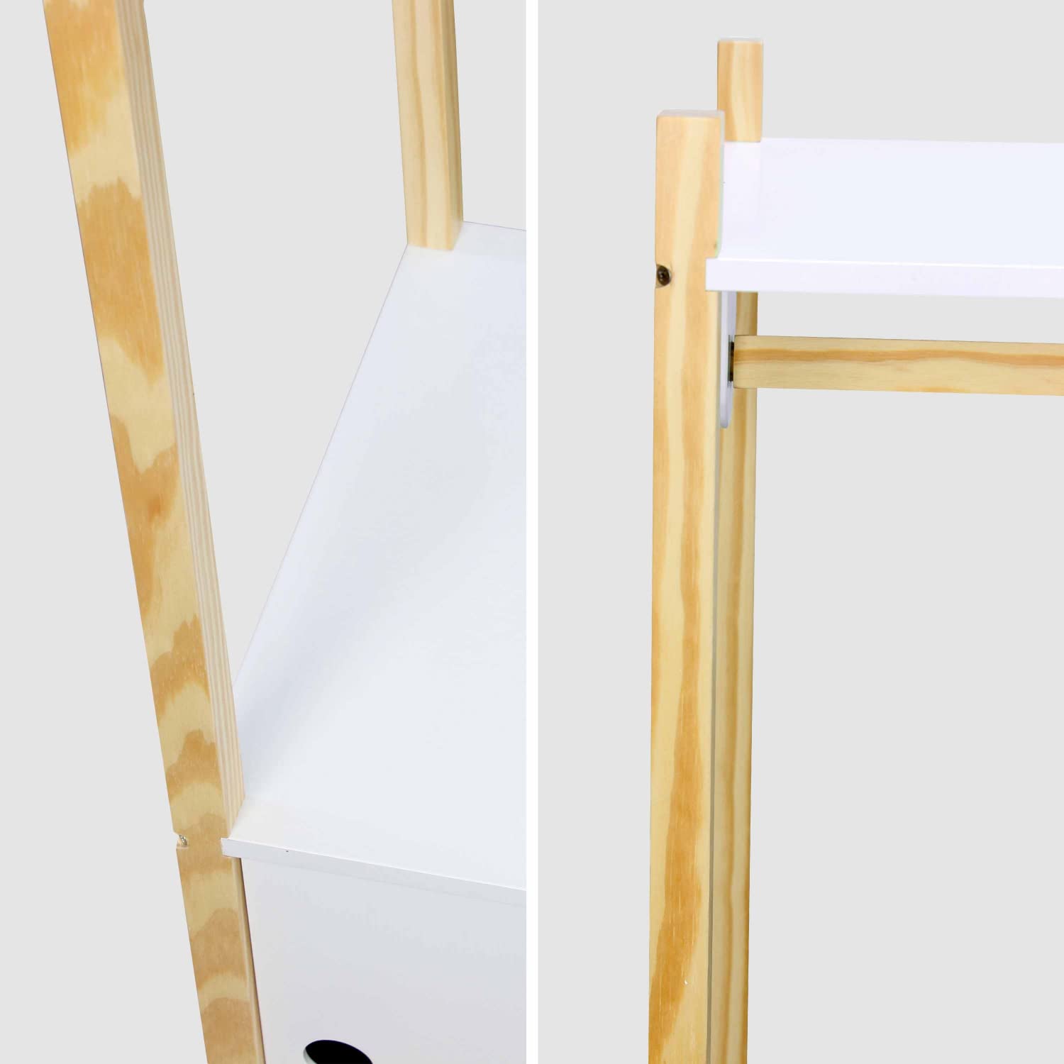 Alice's Home - Penderie pour Enfants - Tobias - Deux Portes coulissantes et Portant Bois Massif en pin Naturel Blanc. 80X40X136.5CM