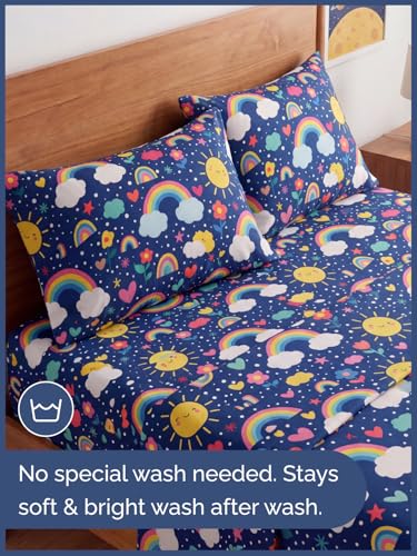 Image of Kids Full Size Rainbow Sky Bed Sheets - 4 Piece Kids Rainbow Sky Sheet Set | Rainbow Sky Themed Bedding, Ultra-Soft, Cute & Cozy, Breathable & Machine Washable, Bed Set for Boys, Girls & Teens & Cooling