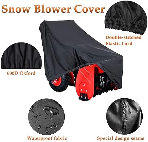 Snow Thrower Cover Waterproof Snow Blower Cover 600D Oxford with Windproof Buckles and Elastic Cord for Outdoor Electric All Weather Protection Universal Size 55" L x 44" H x 32" W - 4