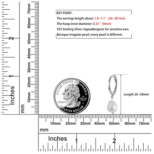 Small Baroque Pearl Huggie Hoop Earrings With Dangle For Women Girls, Sterling Silver Huggie Earring With Drop Charm For Everyday #TOP4