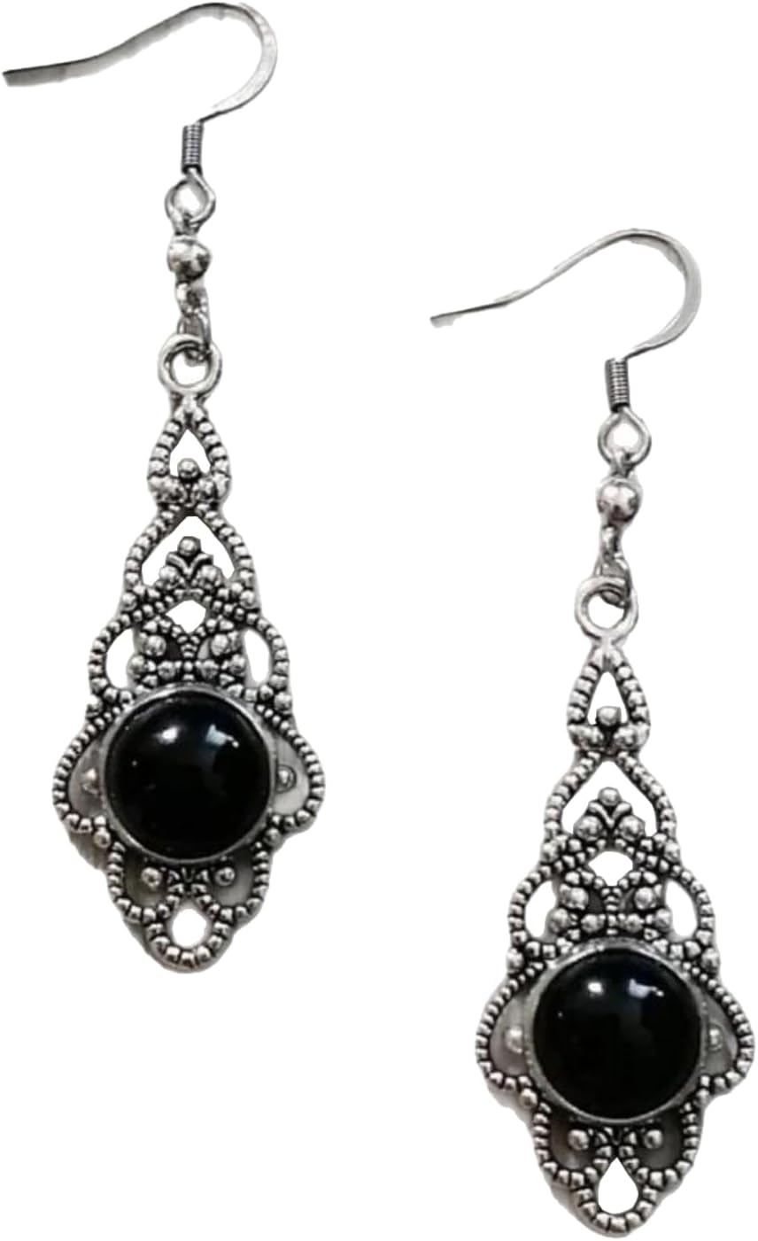 Gothic Vintage Dangle Earrings for Women - Black Crystal Teardrop Drop Earrings, Retro Jewelry for Wedding, Party, and Halloween Gifts