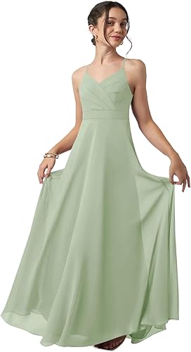Girls Straps Junior Bridesmaid Dress for Wedding Chiffon Pageant Flower Girl Dresses Pageant for Teens