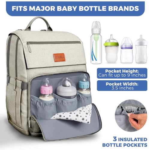 Image of Baby Shower Gifts Diaper Bag Backpack, Baby Diaper Bag, Large Baby Bag for Boys & Girls, Waterproof, 16 Pockets, Insulated Bottle Holders, Durable,Travel-Friendly & Lightweight,Easy Organization,Beige