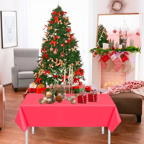 Image of CIEOVO 12 Pcs Plastic Tablecloths, Disposable Rectangle Red White Green 54 x 108 Inch Waterproof Table Covers for Christmas Birthday Party Festival Party Decorations