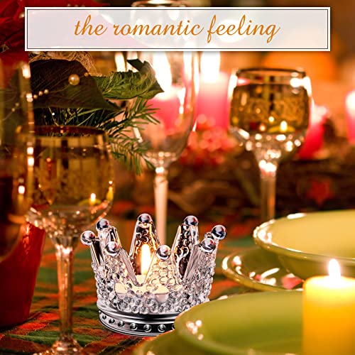 24 Pcs Clear Votives Crown Candle Holders Glass Crown Tealight Candle Holders Bulk Candlestick For Tables Centerpieces Valentine's Day Wedding Party (Clear Style) #TOP4
