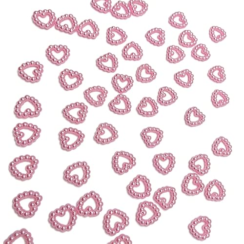 500 Pcs Pearl Heart & Bow Confetti, Pink Wedding Decor Beads Table Scatter, Mini Heart Beads & Bow Charms for Bridal Shower, Wedding Party, DIY Crafts, Nail Decoration, Gift Box Filler (Pink Heart)