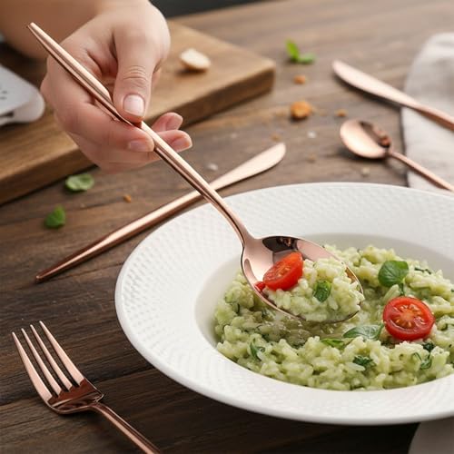 Image of 15 Pcs Rosegold Cutlery Set for Dining Table the Perfect Lightweight Silim Handle Tableware Including Dinner Spoon, Dinner Fork, Dinner Knife, Dessert Spoon & Dessert Fork