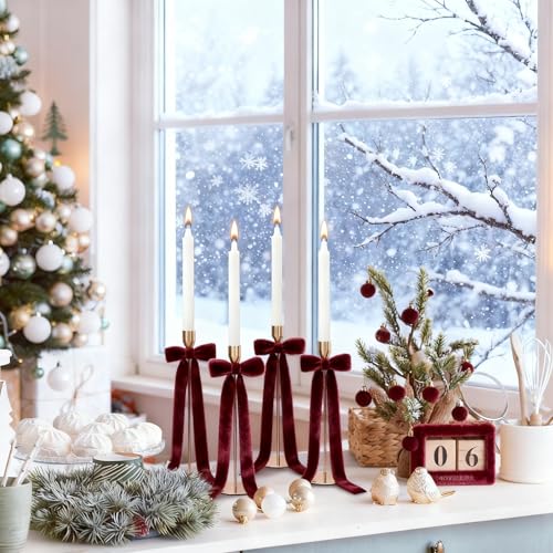 Meseey 12 Pcs Burgundy Candlestick Decoration Bows Candle Holder with 5X13.5 Inch Decorative Velvet Bows for Bridal Showers, Birthdays Centerpieces Table Decor(Burgundy) by Meseey - Image 4