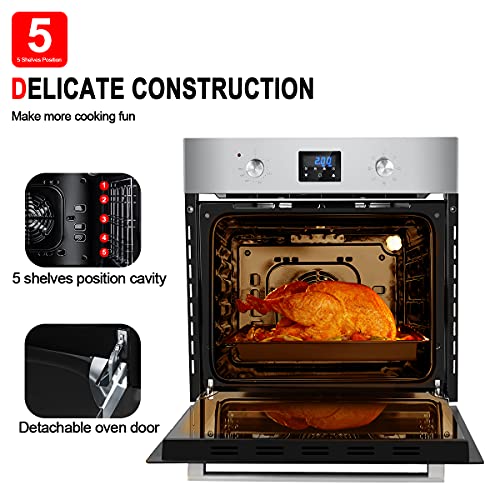 24 Inch Single Wall Oven, GASLAND Chef ES609DS 24" Builtin Electric Ovens, 240V 2800W 2.3Cu.f 9