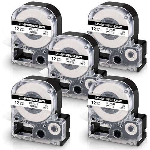 Ruban d'étiquettes 12mm compatible Epson avec pack de 5 rubans pour LabelWorks