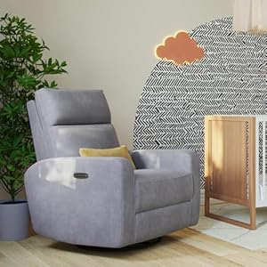 Nurture The Glider Plus Premium Nursery Power Recliner Swivel Chair with Adjustable Head Support and Adjustable Lumbar Support Built in USB The Ultimate Comfort for Nursing Relaxing Gray