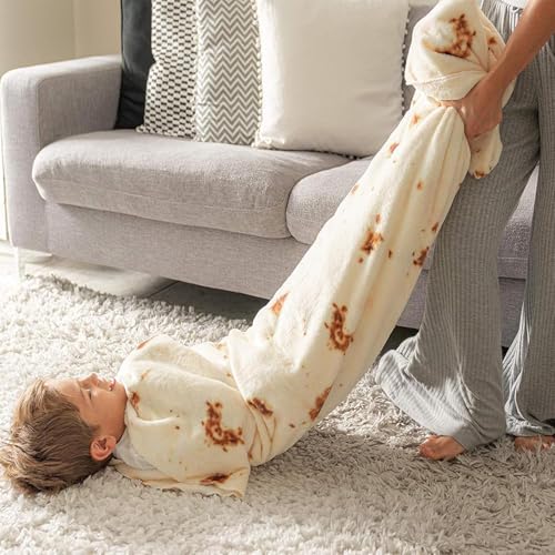 Image of Burrito Tortilla Blanket Baby Stuff Shower White Elephant Gifts for Kids Throw Blankets Wrap Swaddle Toddler Boy Girl Party Novelty Gag Pets Soft Fleece 40in