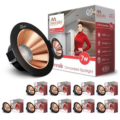 Image of Murphy 7W Streak LED Down Light BL+Copper Finish, Natural White Light, Round, Pack of 10, Recessed Ceiling LED Light, Suited for 3 inch Junction Box /Concealed Box (2 Years Warranty)