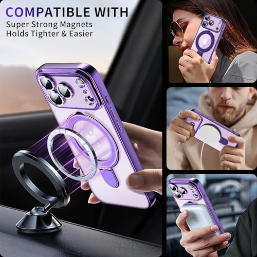Image of Magnetic for iPhone 17 Pro Case with Invisible Stand[Compatible with MagSafe][Full Camera Lens Protector][Military Drop Protection] Shockproof Not Yellowing Clear Slim Soft for Women Men