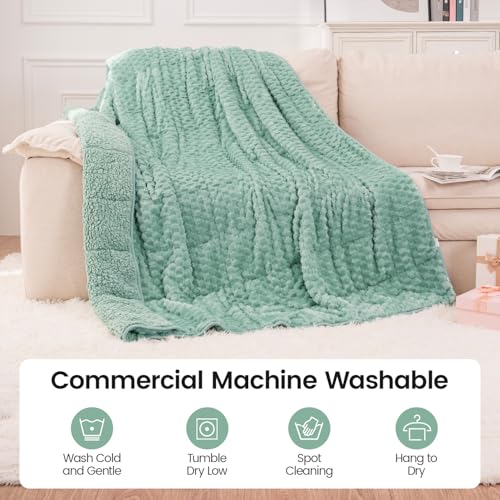Image of Super Fuzzy Soft Fleece Sherpa Weighted Blanket 20 lbs for Adults, 3D Imitation Turtle Shell Luxury Weighted Throw for Better Sleep, Dual Sided Cozy Heavy Blankets for Couch Bed, Sage Green, 60 inch x 80 inch
