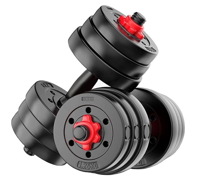 FitBox Sports Intruder 20 Kg Adjustable PVC Dumbbells Weights With Dumbbells Rods For Home Gym & Strength Training, 10 Kg X 2 (Black) at Rs. 725