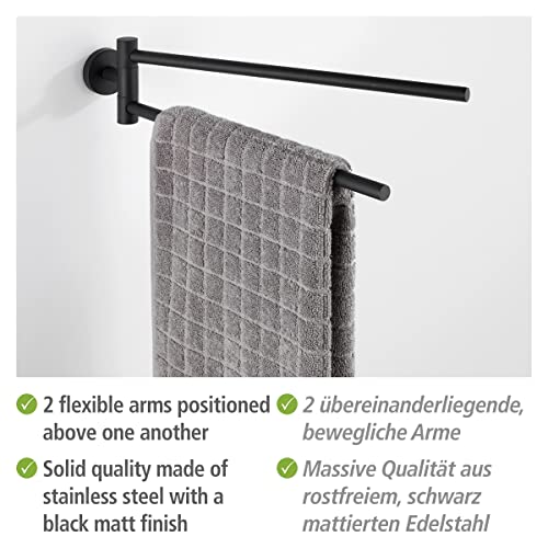 WENKO Porta asciugamani Bosio nero opaco con due