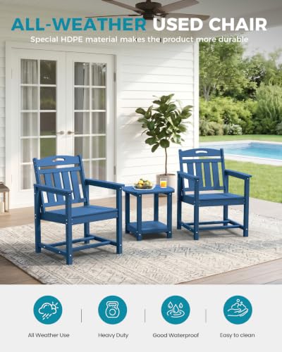 Image of Ciokea HDPE Outdoor Patio Dining Chairs Set of 2, All-Weather Porch Chair with Wide Seat, Durable Outdoor Furniture for Backyard, Garden, Lawn & Poolside, Navy Blue