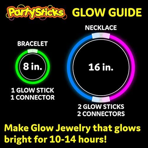 PartySticks Glow Sticks Party Supplies 100pk - 8 Inch Glow in the Dark Light Up Sticks Party Favors, Glow Party Decorations, Neon Party Glow Necklaces and Glow Bracelets with Connectors — view 3