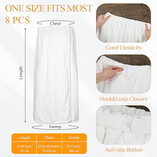 Tigeen 8 Pcs Spa Wraps for Women Bath Spa Wrap Spa Robes with Adjustable Closure and Elastic Top Lightweight Spa Robe (White Strips)2