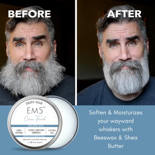 Image of Em5 All Hair Type Ocean Fresh Organic Beard Balm | Shape Style And Tame | Medium Hold And Shine | Long Lasting Fragrance | Mustache And Beard Wax | Gift For Him /Men - 30 Gram