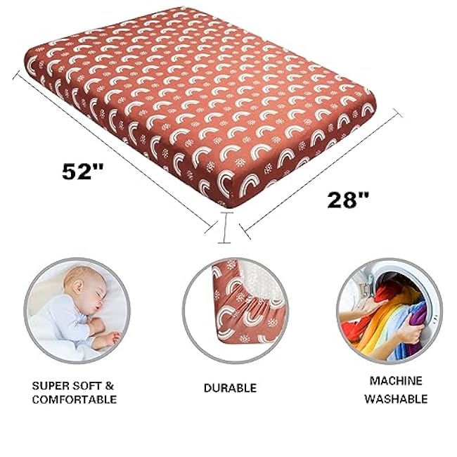 4 Pack Crib Sheets Boho Nursery Sheets Sunshine and Rainbow Desdign Neutral Unisex Fitted Baby Standard Crib Sheets for Baby Boys or Girls (Crib Sheets)