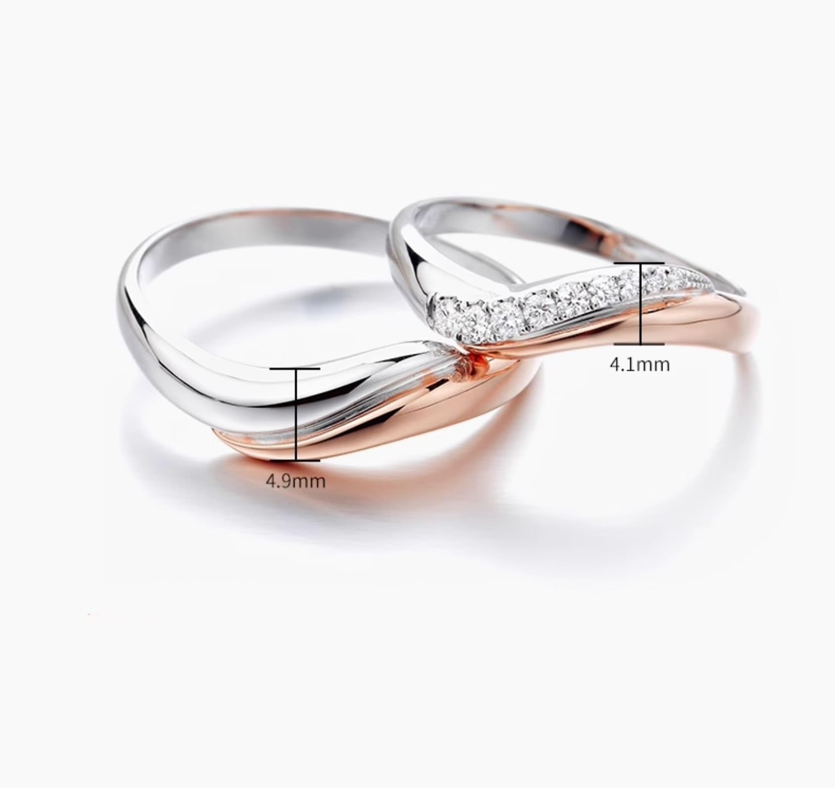 Wycian Anillos Hombre Anillo Unico Oro Blanco de 9 Quilates Y Oro Rosa Polaco Talla 27 Sólido No Chapado Moda para Esposa Día de La Madre Joyas