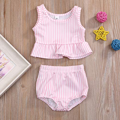 Image of YOUNGER TREE Toddler Baby Girls Summer Swimsuit Sleeveless Striped Swimwear Two-Piece Suit Beach Bikini