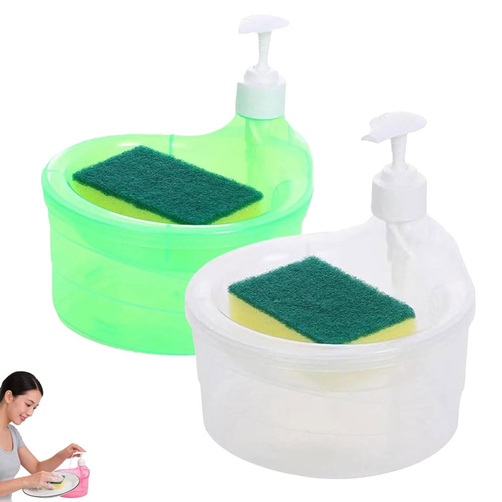 2PCS Dishwashing Soap Dispenser Bowl, 2-in-1 Dish Washing Soap Dispensers Bowl with Sponge Holder, Leak-Proof & Space-Saving, Kitchen Counter Organizer, Press Down Soap Pump Bowl for Dishwashing (A)