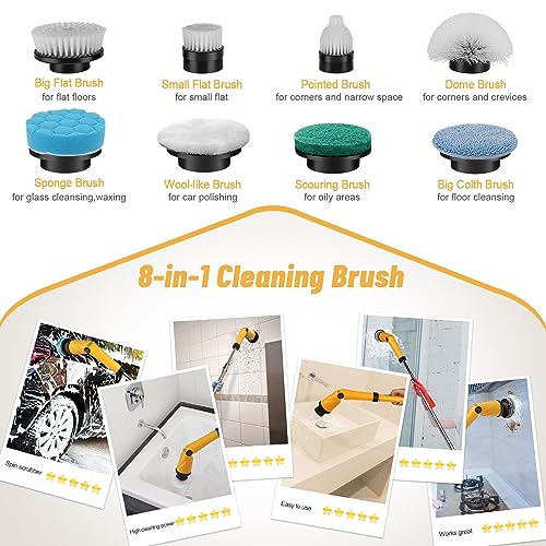 Qimedo Electric Spin Scrubber with Two Batteries, 1200 RPM High Power Electric Scrubber for Cleaning, Shower Cordless Cleaning Brush with LED Display for Bathtub Grout Tile Floor (8 Brushes) - Thumbnail 6